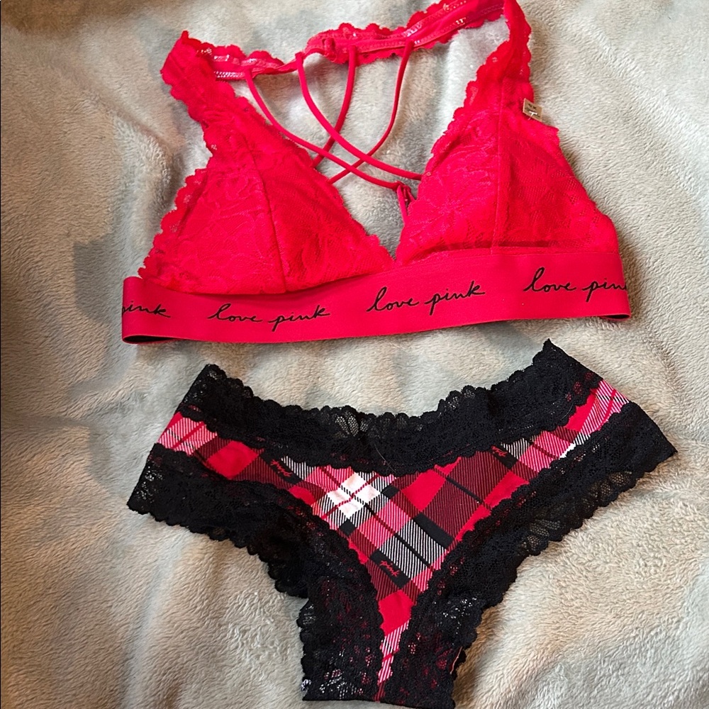 PINK Victoria's Secret Red and Black Plaid Set